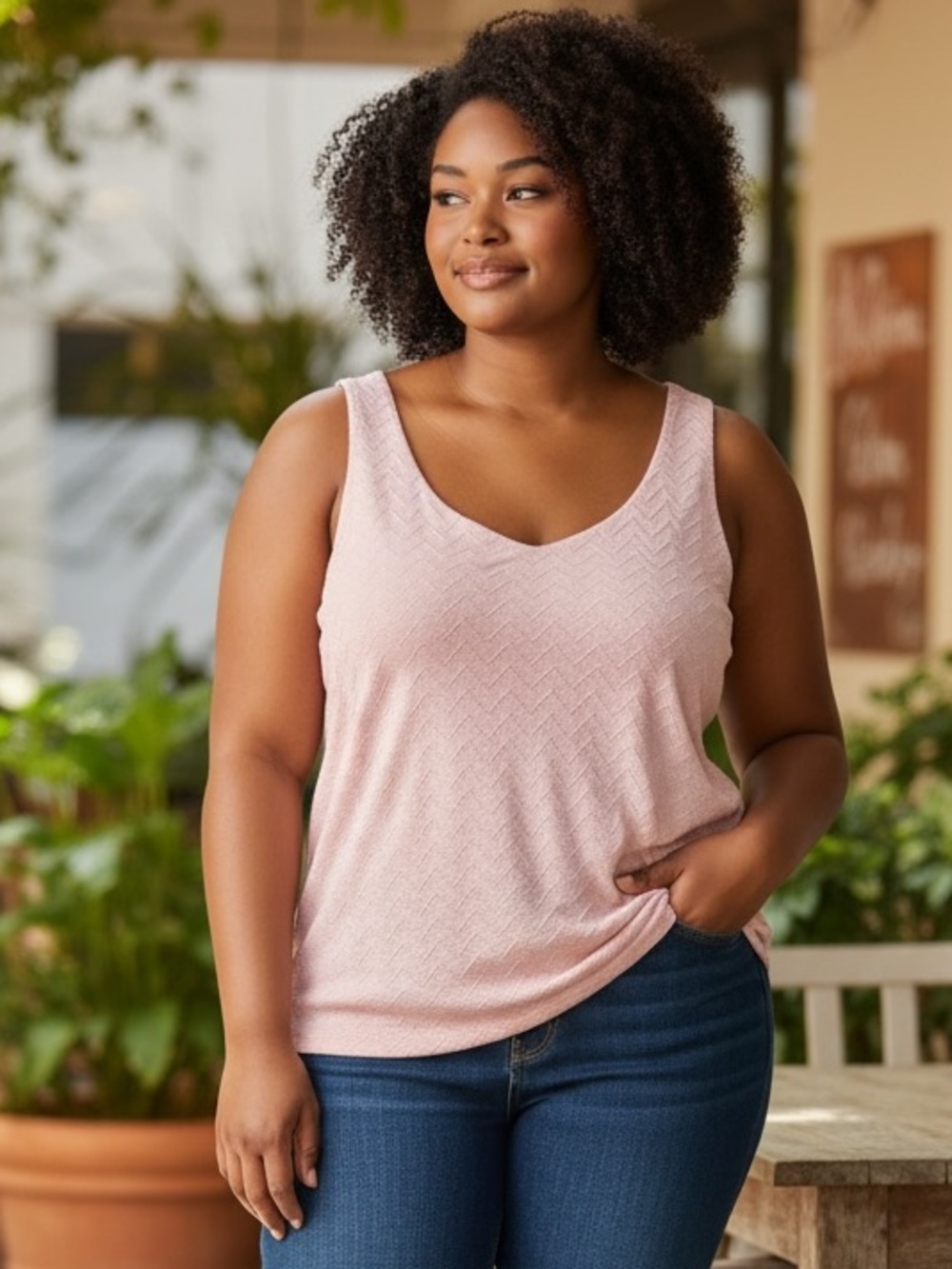 White House Black Market Light Blush Knit Chevron Tank